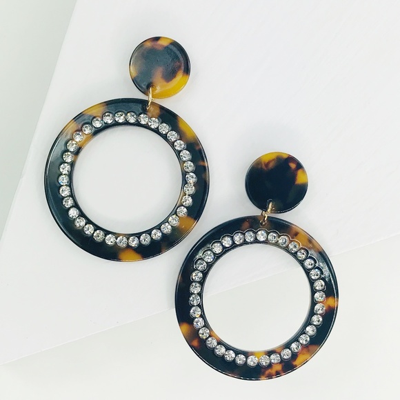 Tortoise Crystal Drop Hoop Earrings - Picture 1 of 8